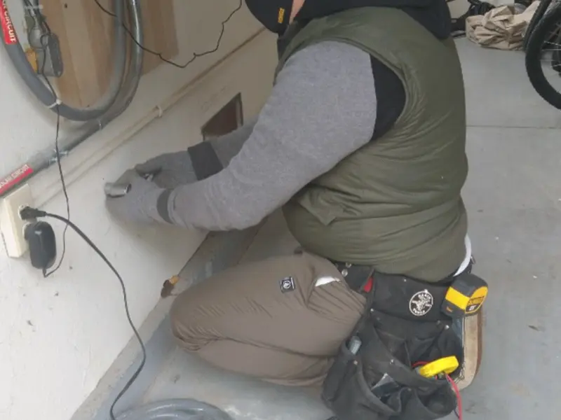 Electrician performing outlet wiring in a East Hartford garage
